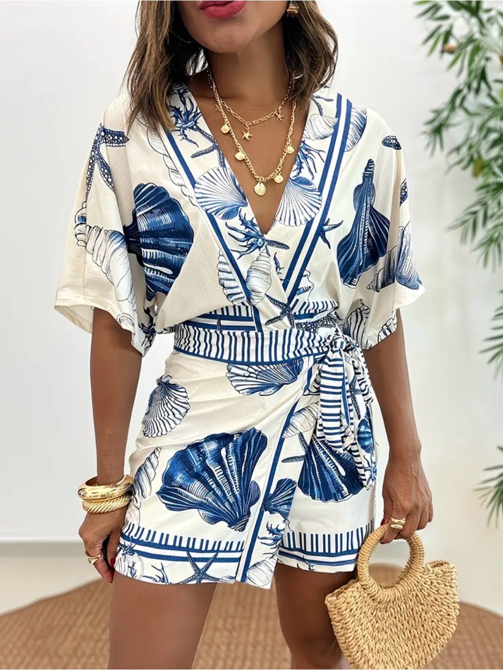 Ocean-side Print Romper w/ Skirt Wrap Tie🐚 Sz Lg